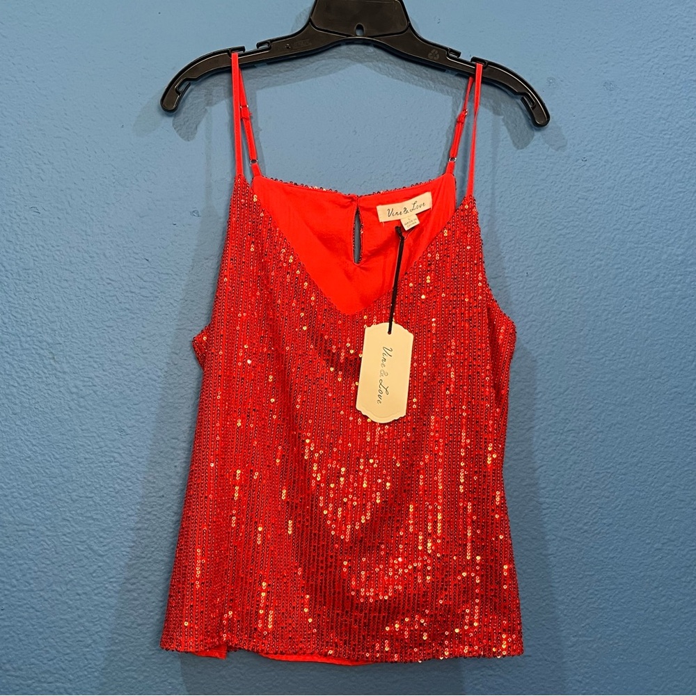 Vine And Love Red Sequin Spaghetti Strap Top New With Tags Size Large